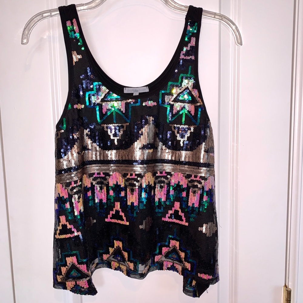 Black & Multi Colored Sequins Tank Top